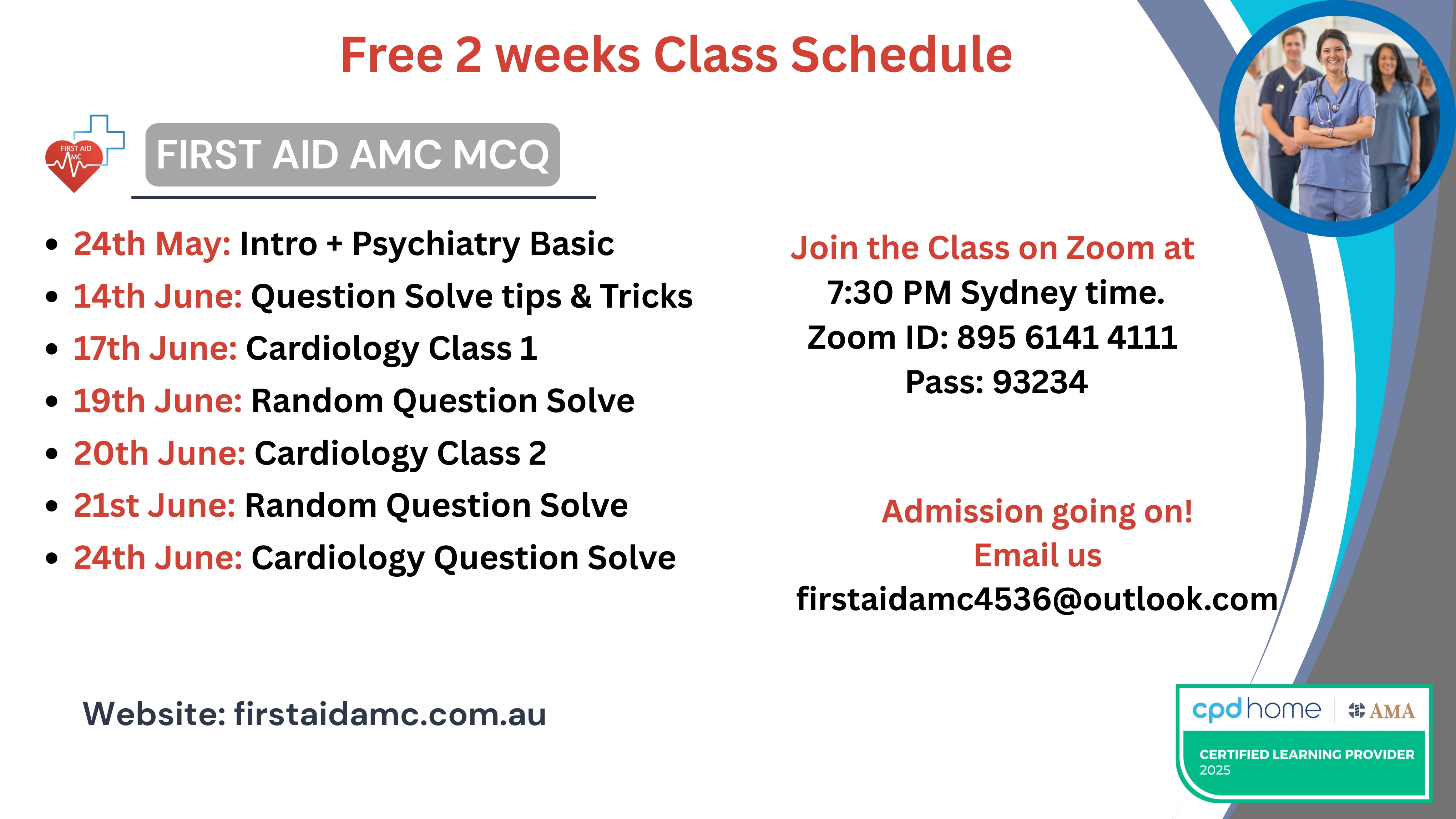 AMC MCQ Free 2 Weeks Class Schedule